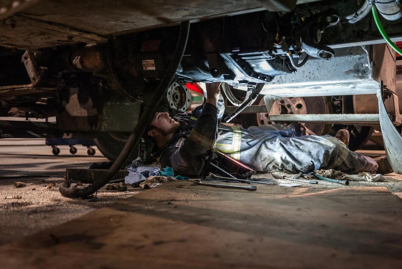 Atlantic Truck mechanic performing engine diagnostics